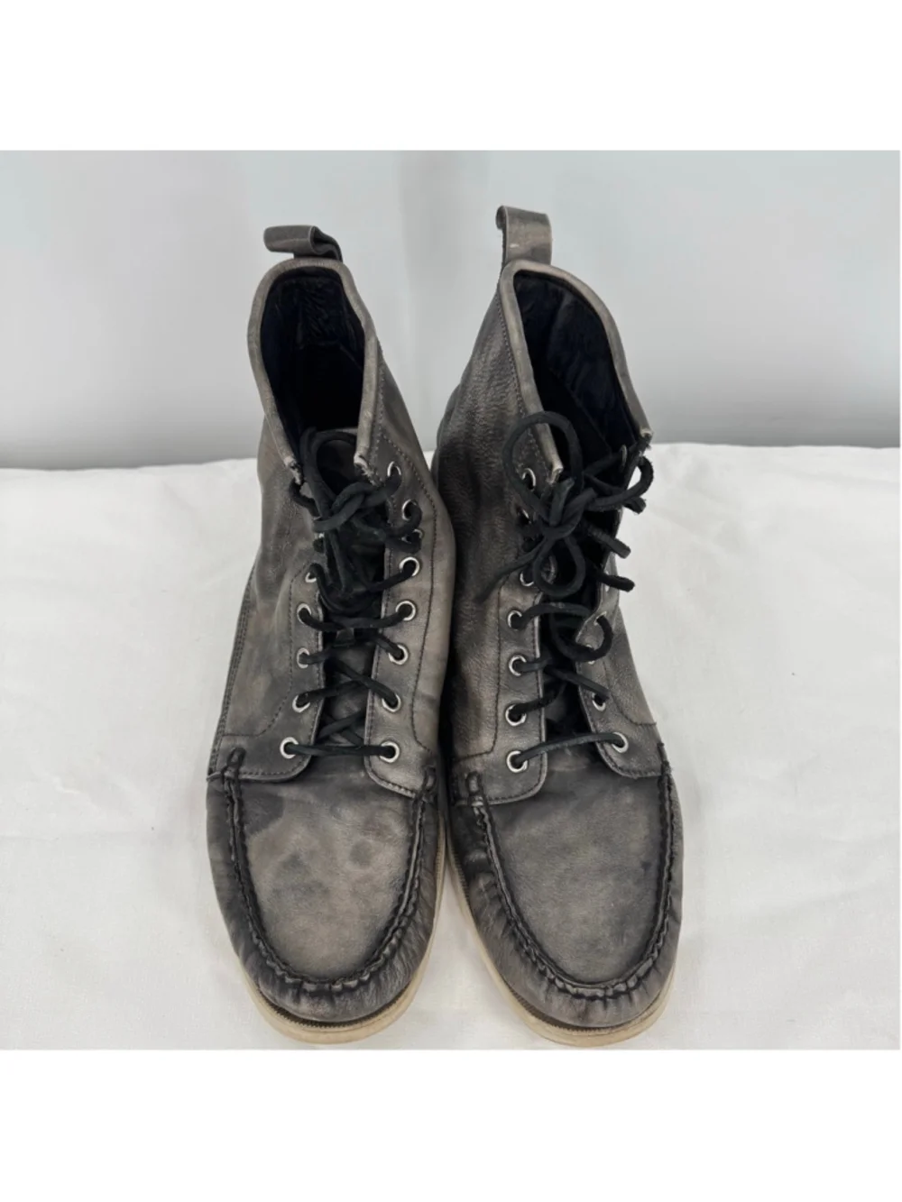 Sebago Docksides Men's Leather High Top Sneakers Distressed Gray Lace Up Size 12